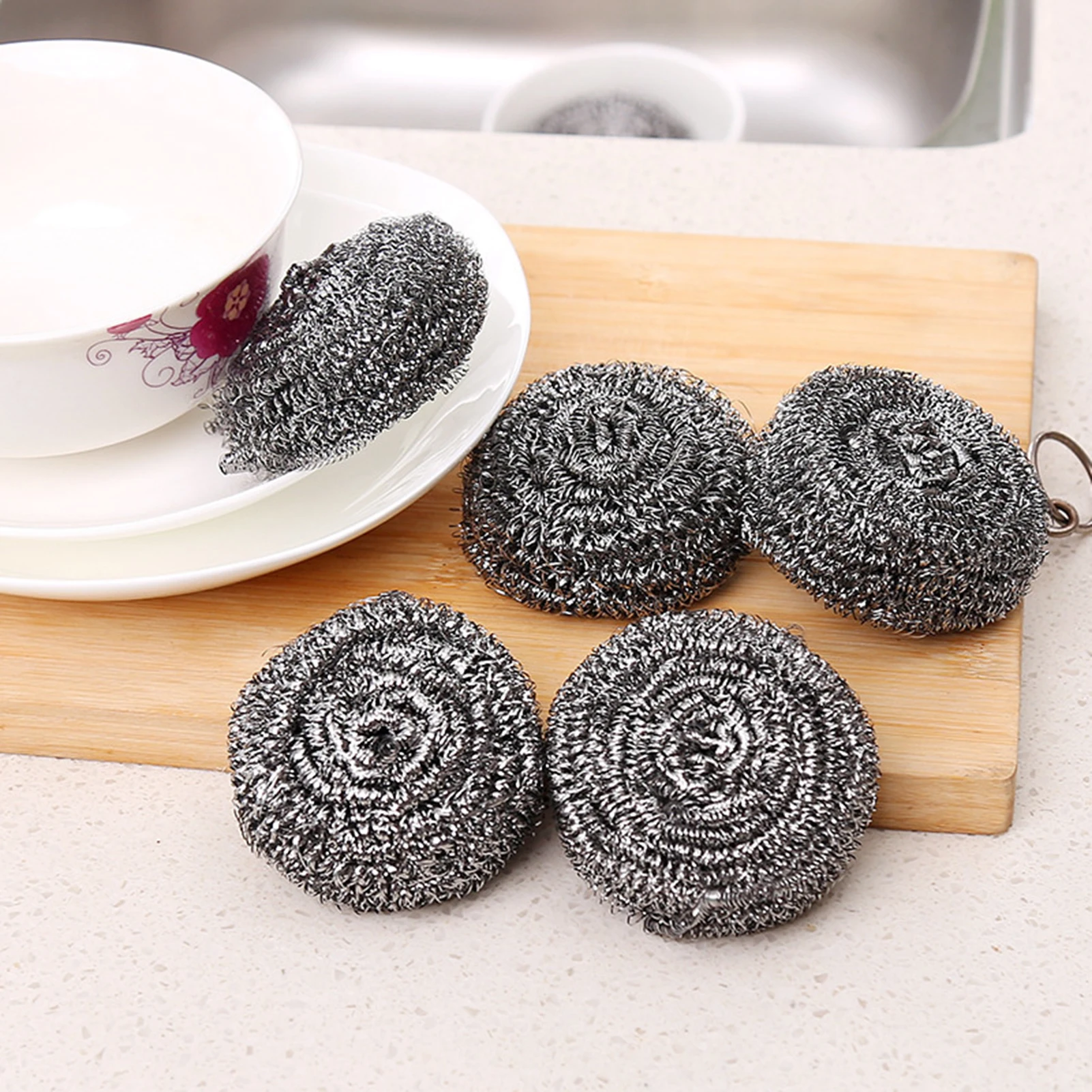 6pcs Stainless Steel Scrubber Scouring Pads Cleaning Ball Steel Wool Scrubber for Kitchen Pot Pan Dish Bathroom Cleaning