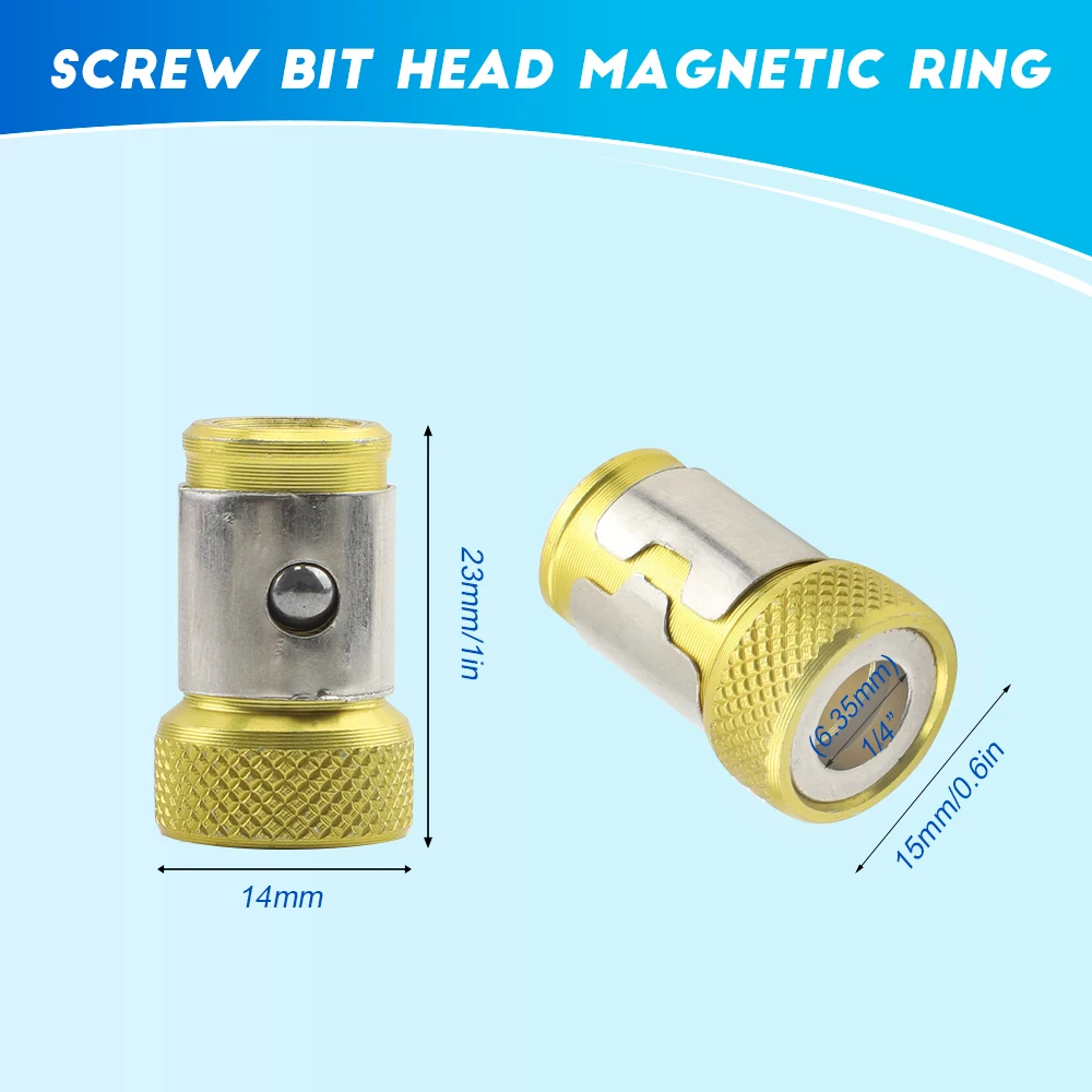 Magnetic Screw Ring Metal Bit Strong Magnetizer Ring Screw Magnetic Holders for 1/4 Inch/ 6.35 mm Screwdriver Powerful Bits