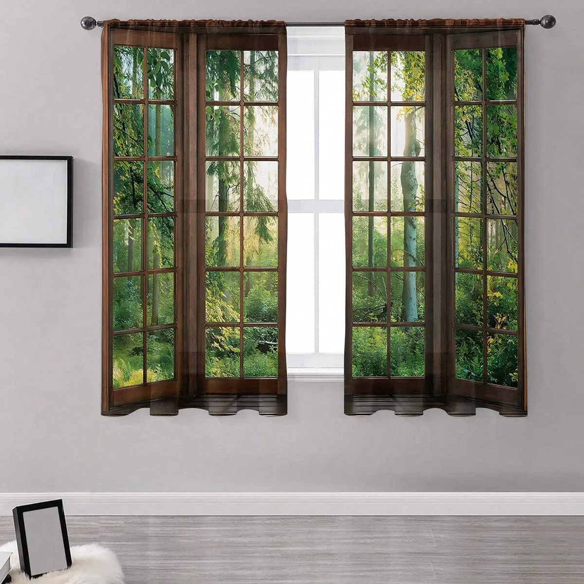 2 pieces, Curtains With Printed Landscape Patterns For Windows, Suitable For Decorating Living Rooms, Kitchens, And Bedrooms.