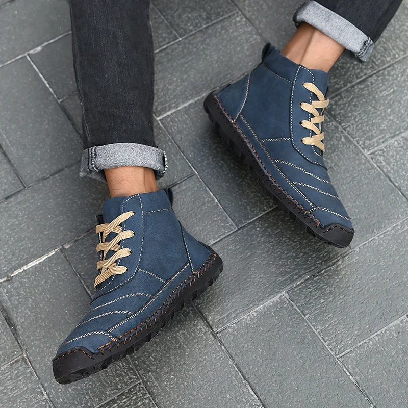 الفاخرة عالية الجودة الذكور حذاء من الجلد ريترو ستايل عدم الانزلاق في الهواء الطلق الرحلات الأحذية أحذية رياضية اليدوية الدانتيل متابعة الرجال أحذية التنزه #5