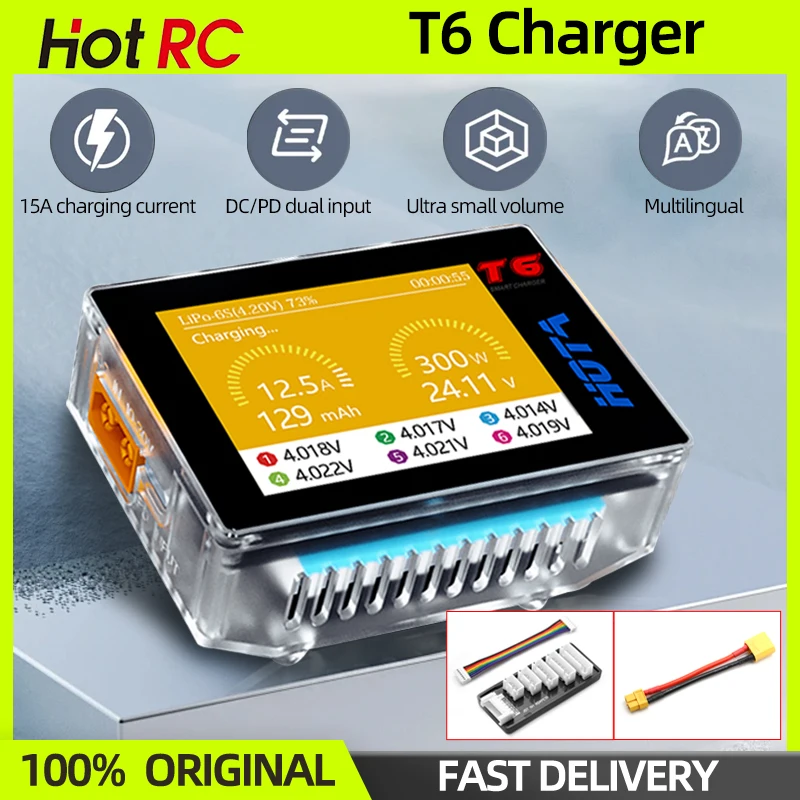 HOTA T6 Battery Charger DC300W PD90W 15A LiHv Lipo NiMh Li-ion Ni-Cd Digital Balance Charger 1~6S For RC FPV Airplane Drone Car