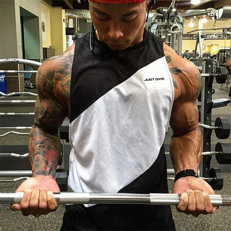 Gym Bodybuilding Sleeveless Loose Tank Tops Summer Breathable Mesh Cotton Stitching Shirts Mens Fitness Sport Absorb Sweat Vests