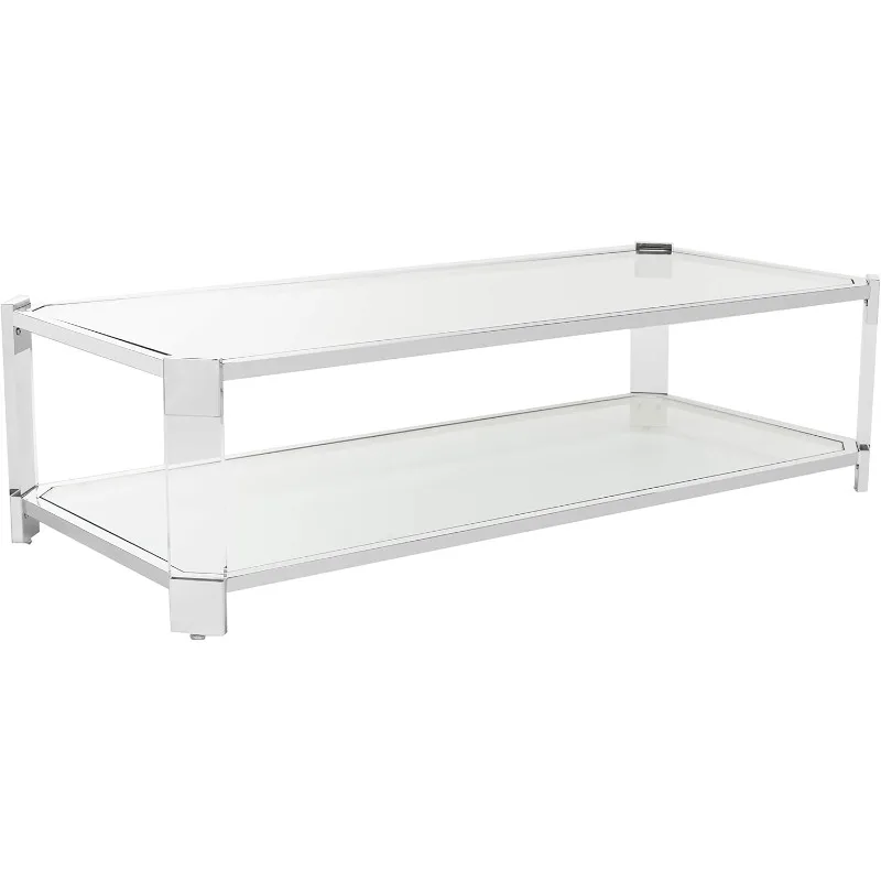 Silver Acrylic Glass Top Coffee Table,Crafted of Acrylic with A Glass Top,features A Clear Finish