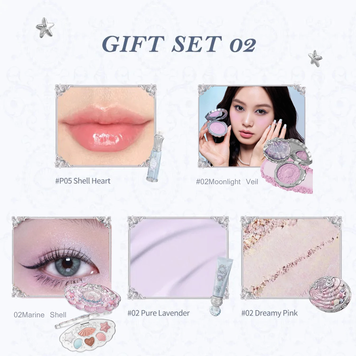 Flor sabe concha jóias coleção profissional maquiagem presente conjunto sombra blush lábio esmalte configuração pó correção primer kit