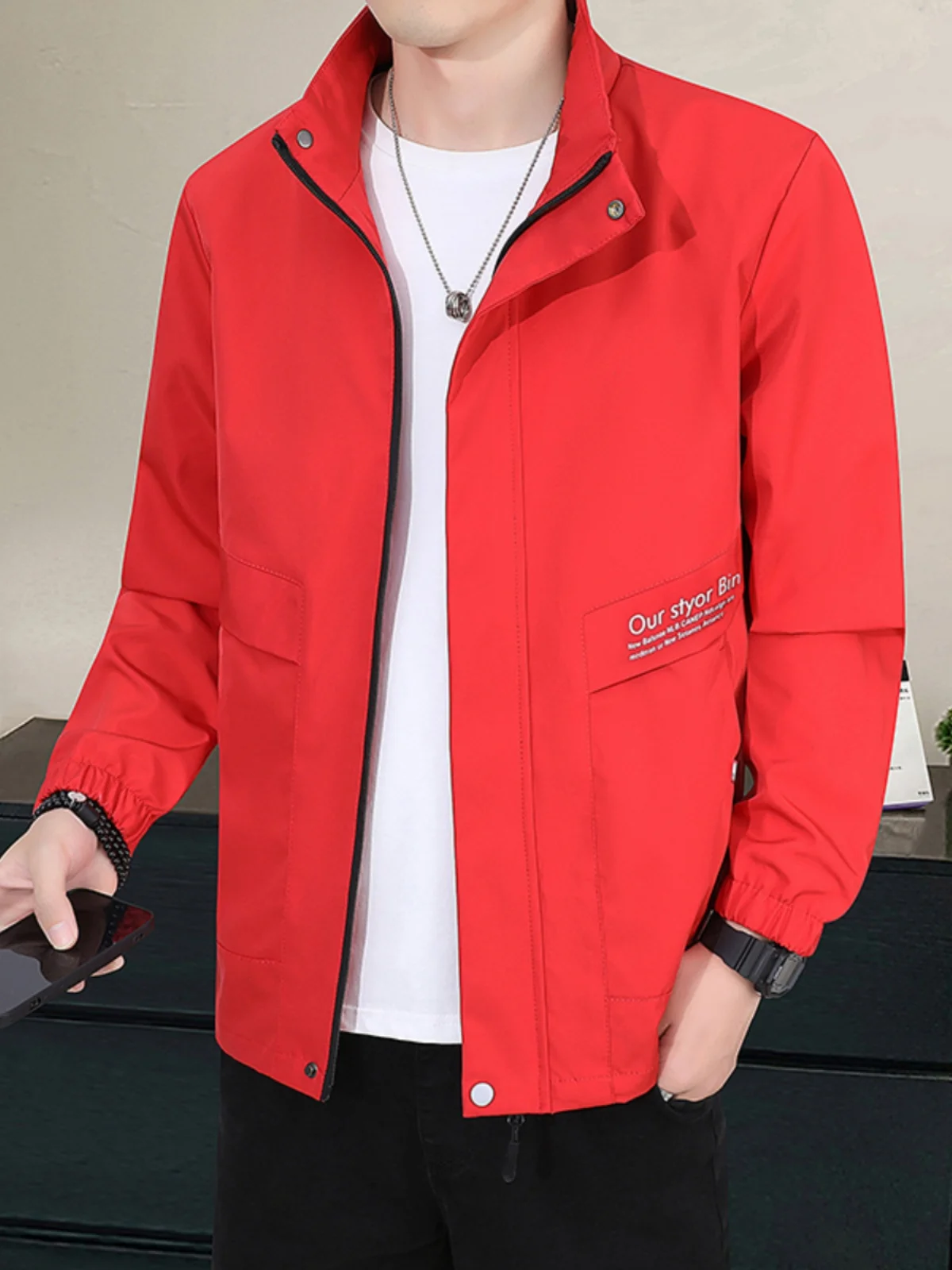 سترة رجالية أنيقة للخارج بياقة عالية، بدون أكمام، بسحاب، مصنوعة من البوليستر، مقاس قياسي، مناسبة للربيع والخريف والشتاء