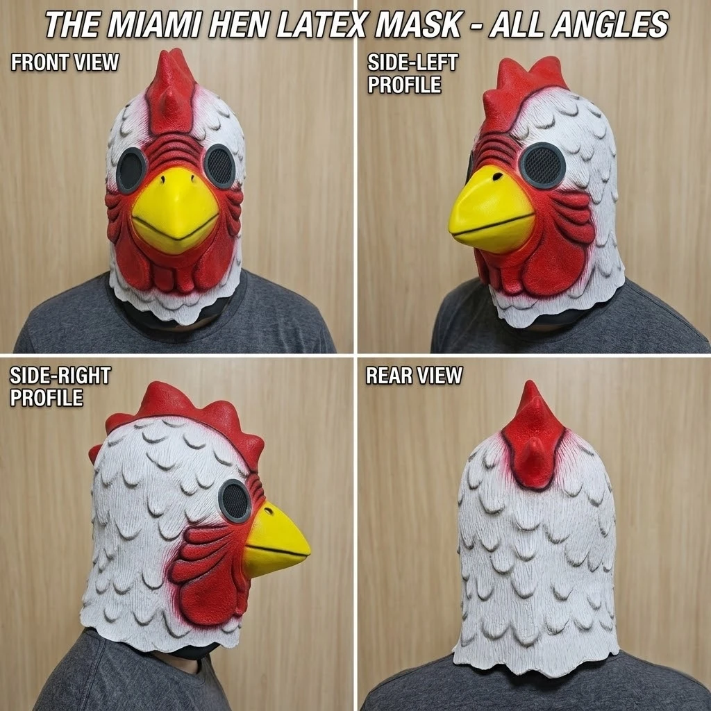 Latex Cartoon Rooster Head Cover Halloween Chicken Costume Mask Miami Cosplay Deluxe Cock Mask Animal Carnival Party Props image 3