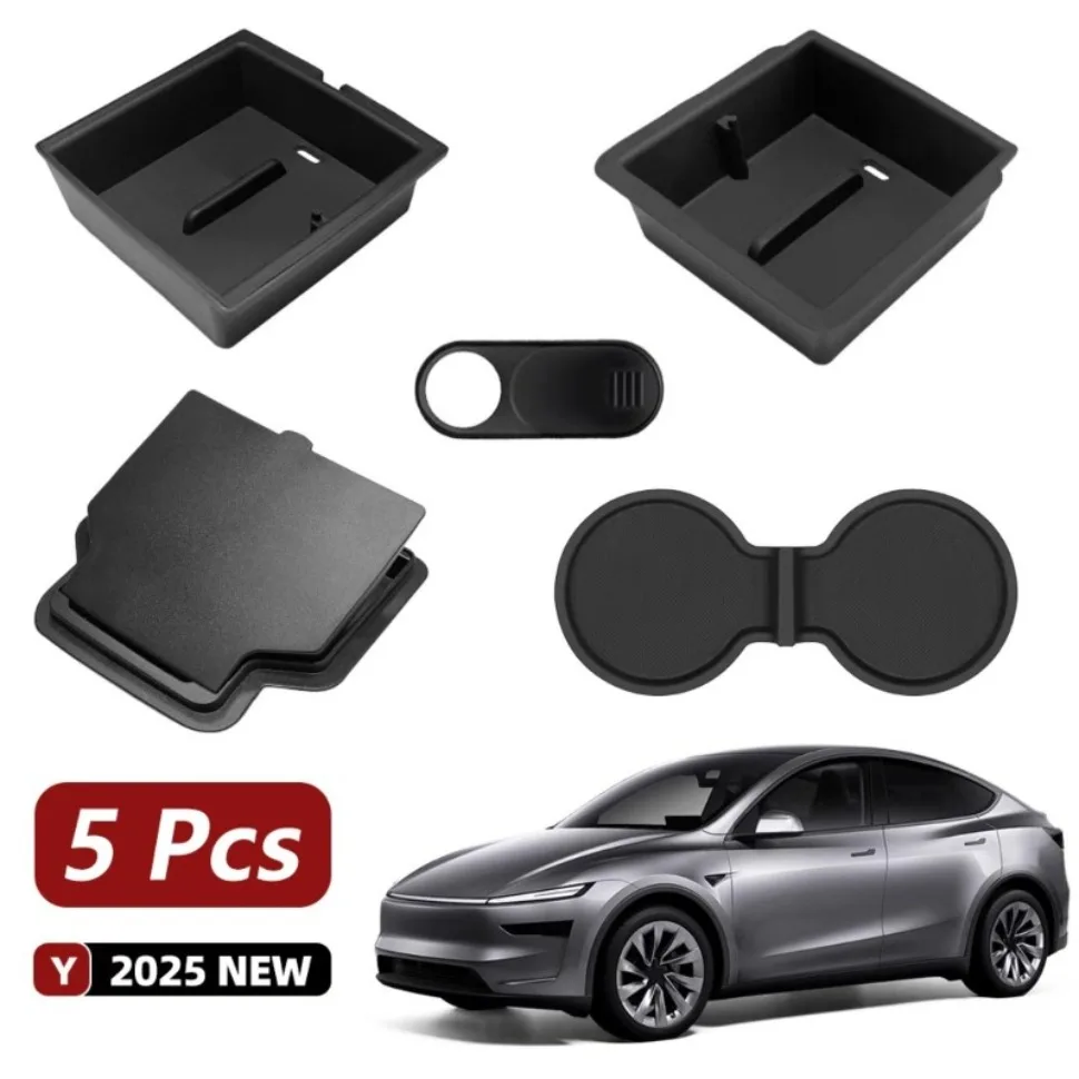 Ensemble de 5 organisateurs de console centrale pour Tesla Model Y Juniper 2025-2026 et Model 3 Highland 2024-2026, accessoires de rangement intérieur