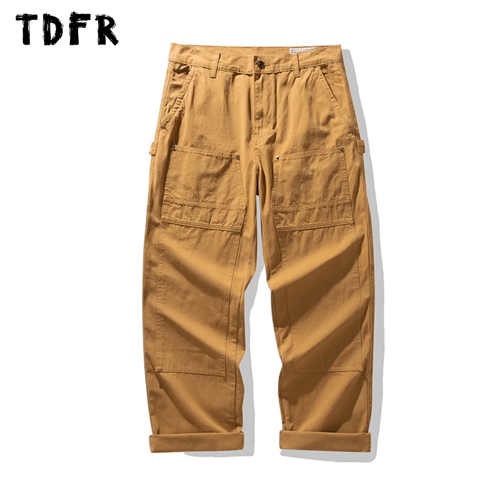 

Multi-Pocket Cargo Pants Mens Autumn Solid Color Casual Cargo Loose Straight Trousers Men Dungarees