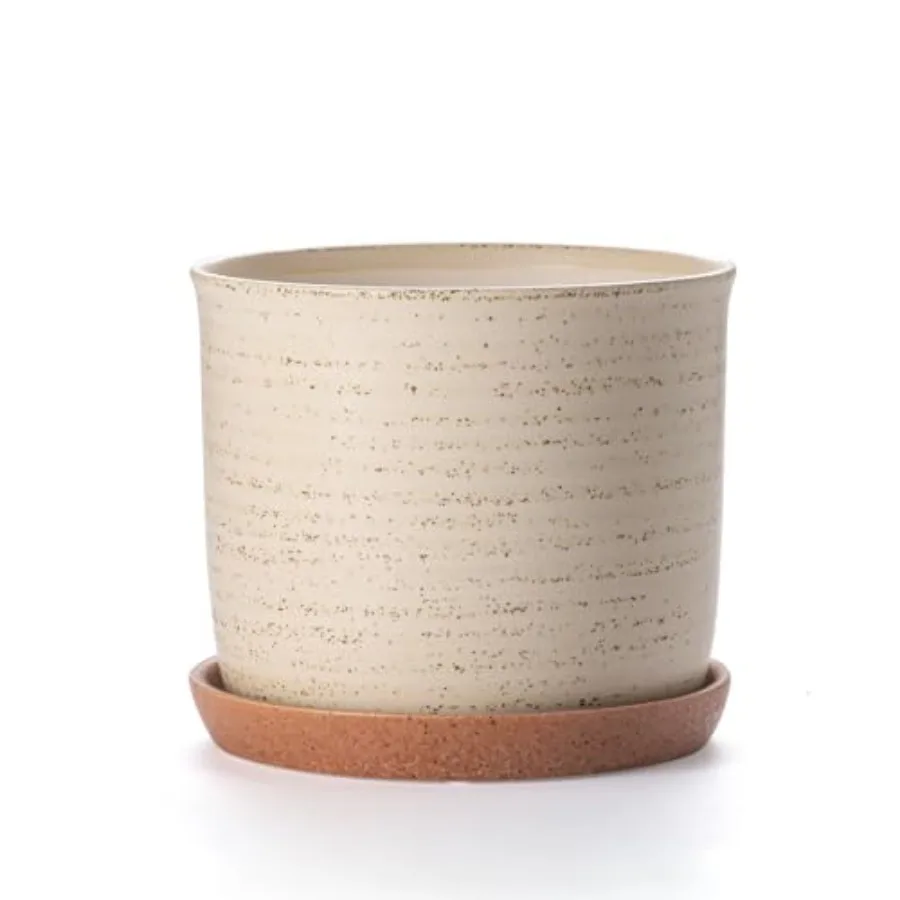 

Plant Pot: Ceramic Planter with Drainage Hole and Saucer - Flowerpot for Indoor and Outdoor Plants with Separate Tray for Home