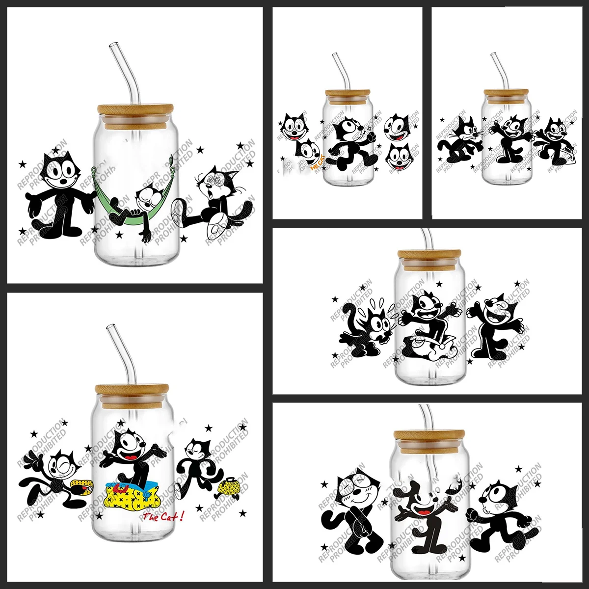 

Adorable Cat UV DTF Cup Wrap Stickers for 16oz Glasses Cute Animal High Viscosity Smooth Flat Hard Surfaces Glasses Tumbler