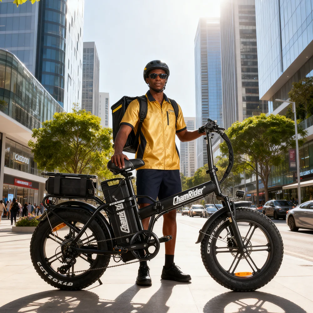 

Chamrider DTS425 EU Uk Legal 20 Inch Fat Tyre Lithium Battery Upgrades Electric Bike Compact Commuter Ebike for Delivery