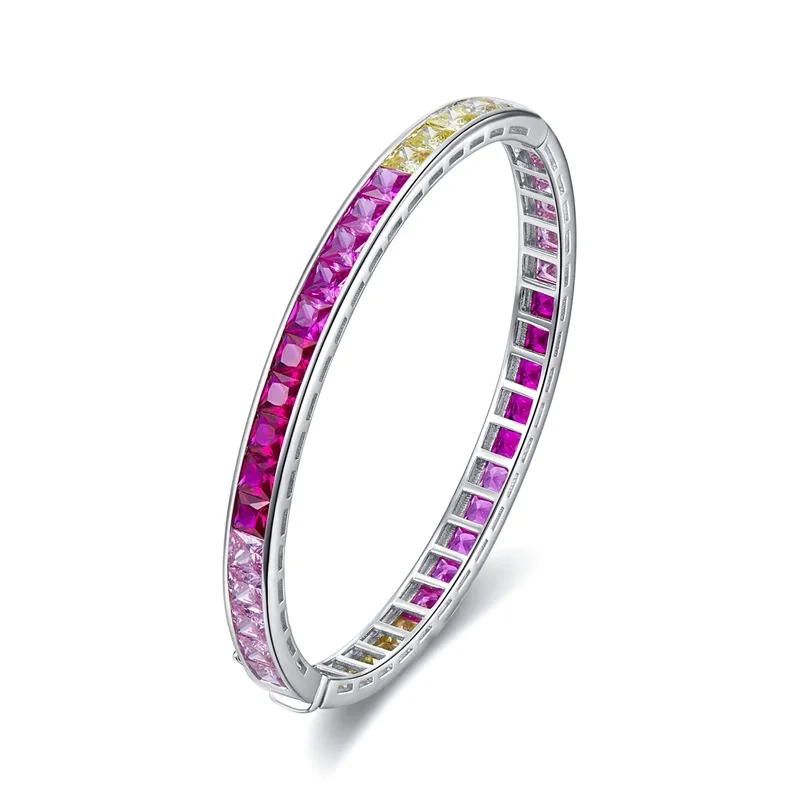 European and American Fashion New Product S925 Silver Borderless Inlaid Colorful Diamond Bracelet Rainbow Candy Full Diamond Bra