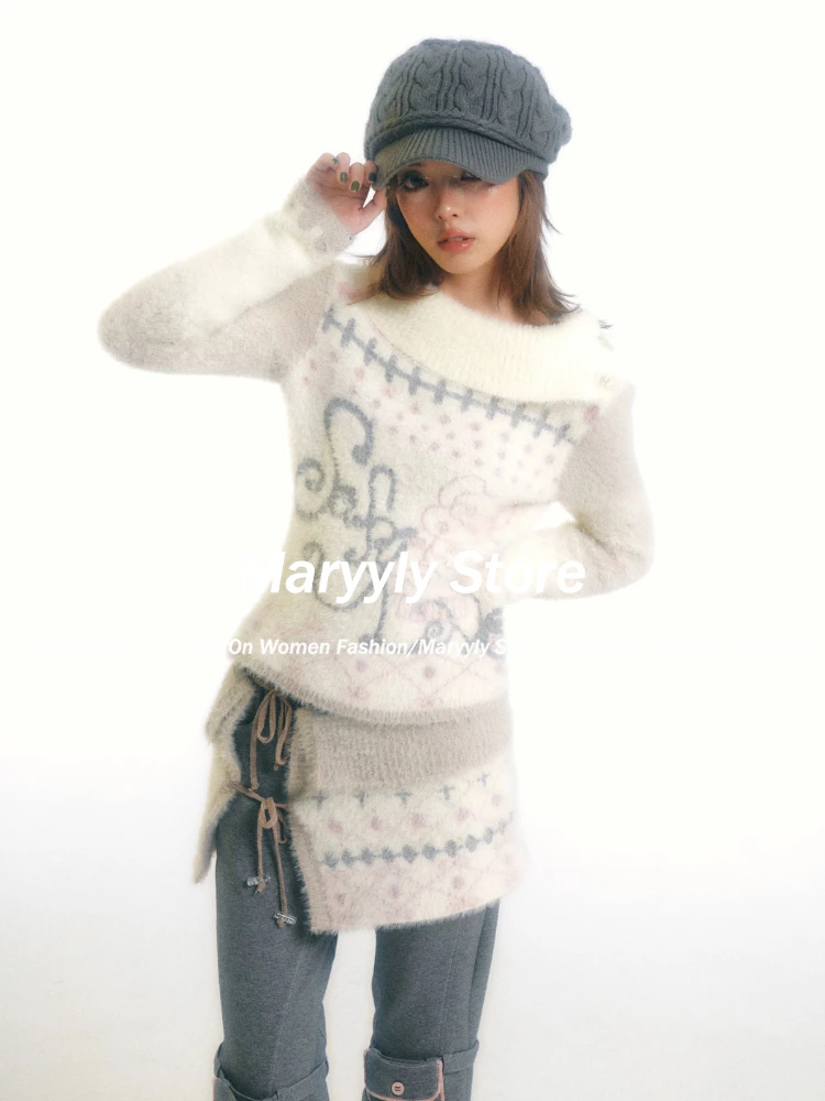 Y2k Harajuku Sweater Women Japanese 2000s Vintage Style Slim Print Knitted Pullovers Autumn Winter Warm Knitwear Aesthetic New