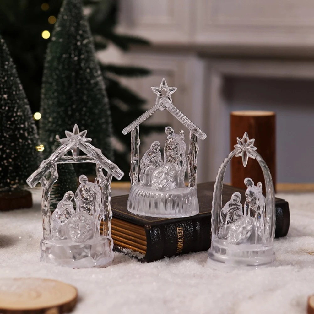 3.2x4.9inch Nativity Theme Display Modernization Family Acrylic Light Decoration Crystal Transparent