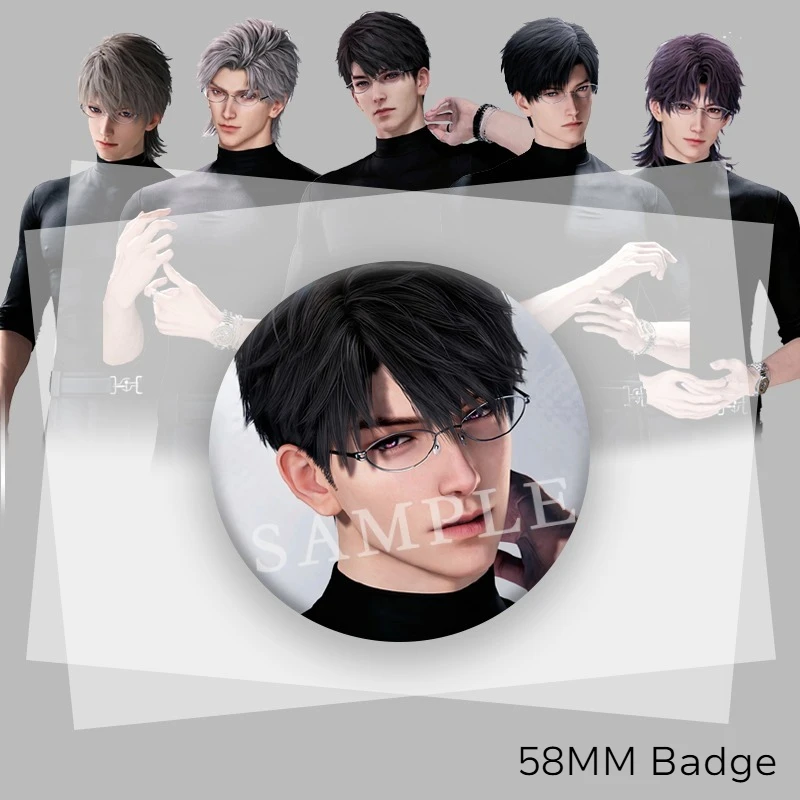 1/5 Stücke 58 MM Liebe und Deepspace Sylus Rafayel Zayne Xavier Caleb Anime Cosplay Abzeichen Schwarz Enge Top Brosche Pin Kostüm Dekoration – Detail 4