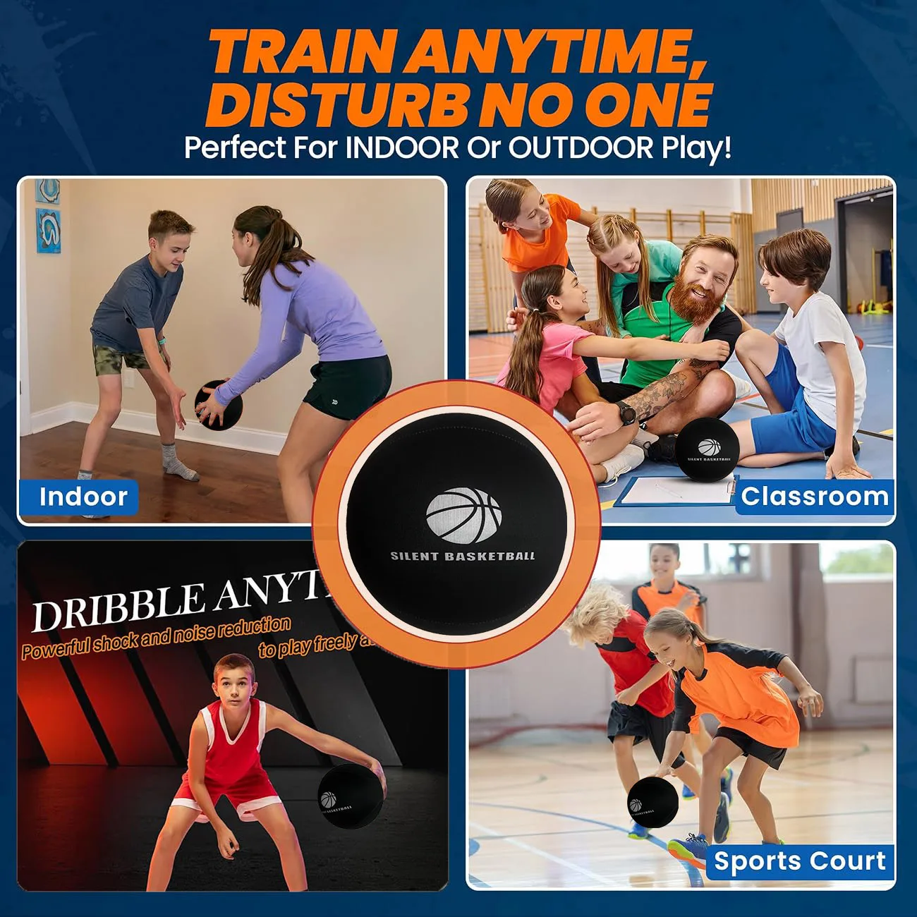 สีดําเงียบบาสเกตบอลผ้า Ball 29.5 นิ้วผู้ใหญ่/28.9 นิ้วเด็ก Noiseless บาสเกตบอลในร่มอย่างเงียบๆ Dribble การฝึกอบรม