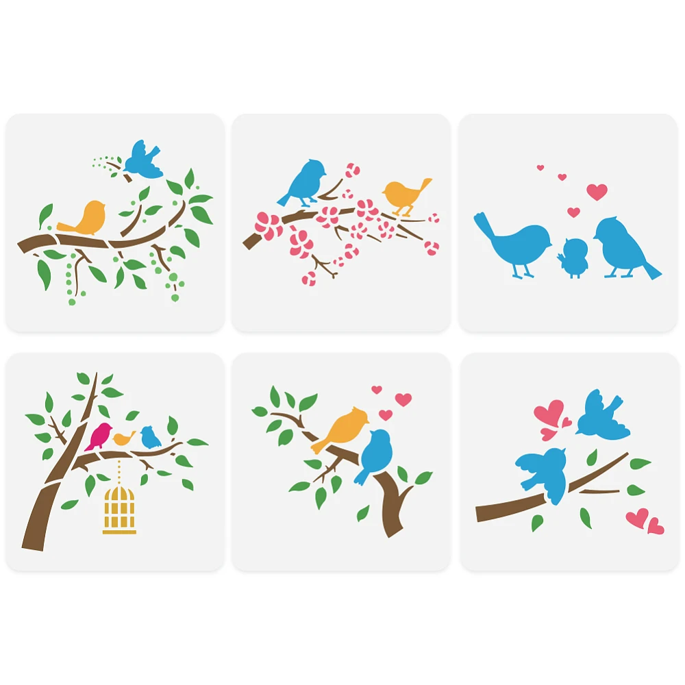 

1 компл., 6 шт., 6 стилей, тема животных, ПЭТ, выдолбленные трафареты для рисования для скрапбукинга, фотоальбома, птица 150x150 мм, 1 шт./стиль