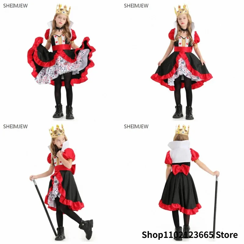 new-poker-queen-cosplay-costume-enfant-ninas-alice-in-wonderland-peach-heart-queen-poker-printed-dresses-carnival-party-dress