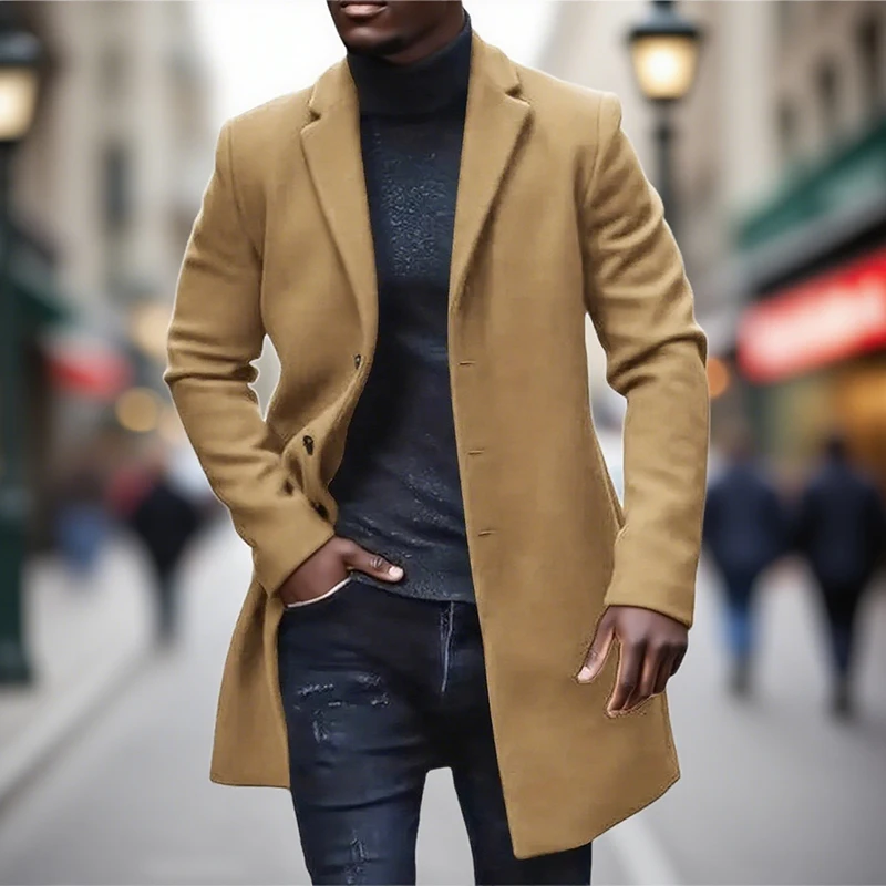 2025 Autumn Daily Leisure Mens Outerwear Long Sleeve Button-up Turn-down Collar Long Cardigans Mens Woolen Jacket Coats