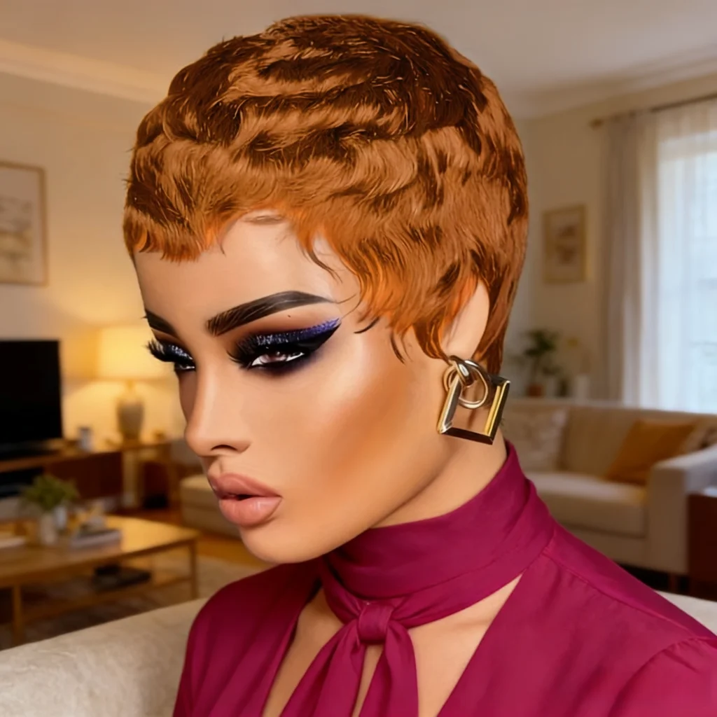 

Женский короткий парик с прической феи | Человеческие волосы плотности 150%, шапочка из розовой сетки, полностью машинное производство, легко носить, подходит для начинающих