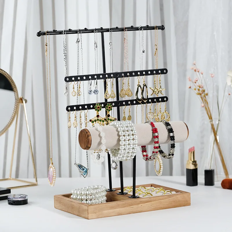 

Newly Iron Wood Earrings Display Rack Necklace Jewelry Hanging Rack Jewelry Headband Bracelet Ring Cosmetics Storage Jewelry Box