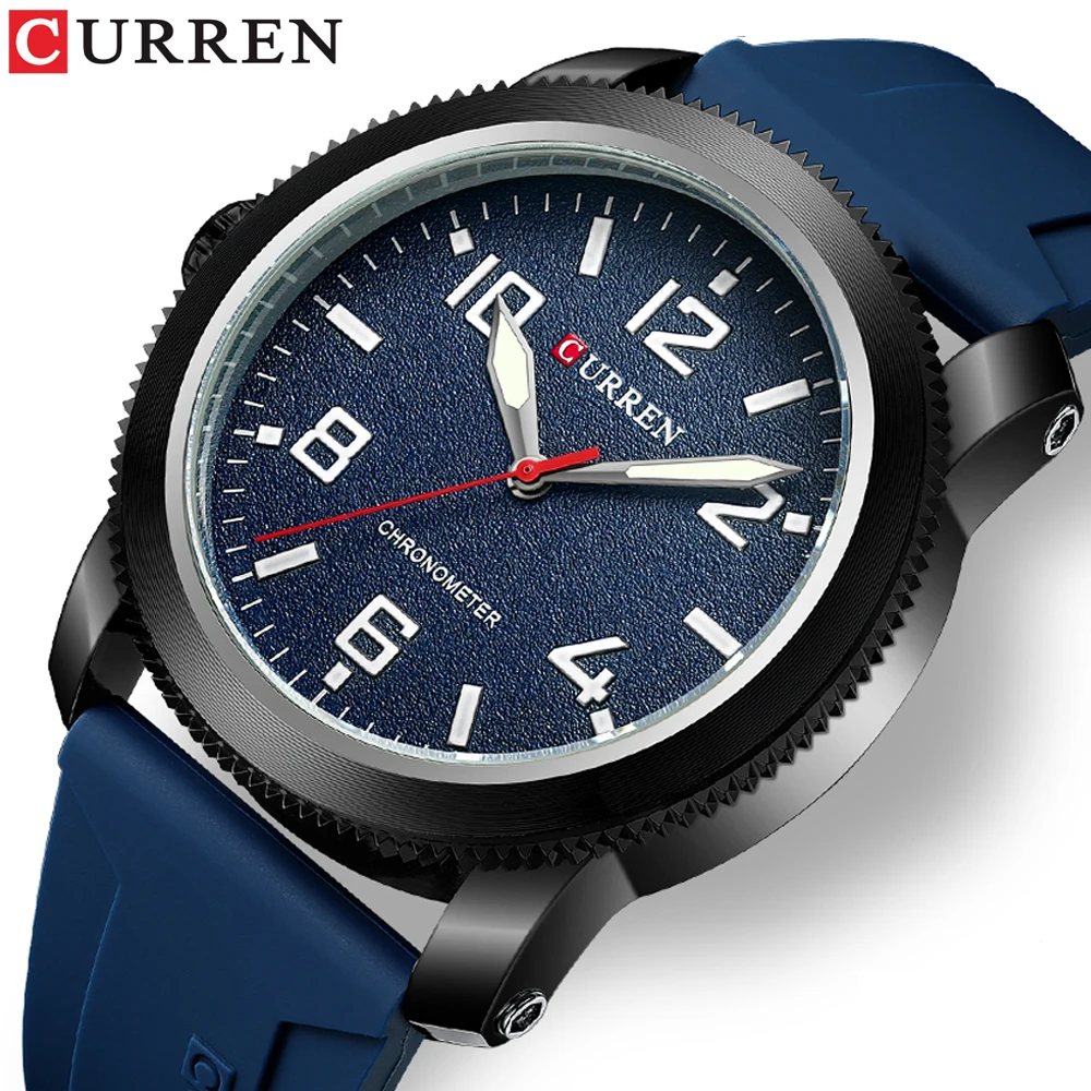 CURREN Brand New Fashion Watches for Men Left Hand Design Waterproof Sports Quartz Wristwatches with Silicone Bracelet