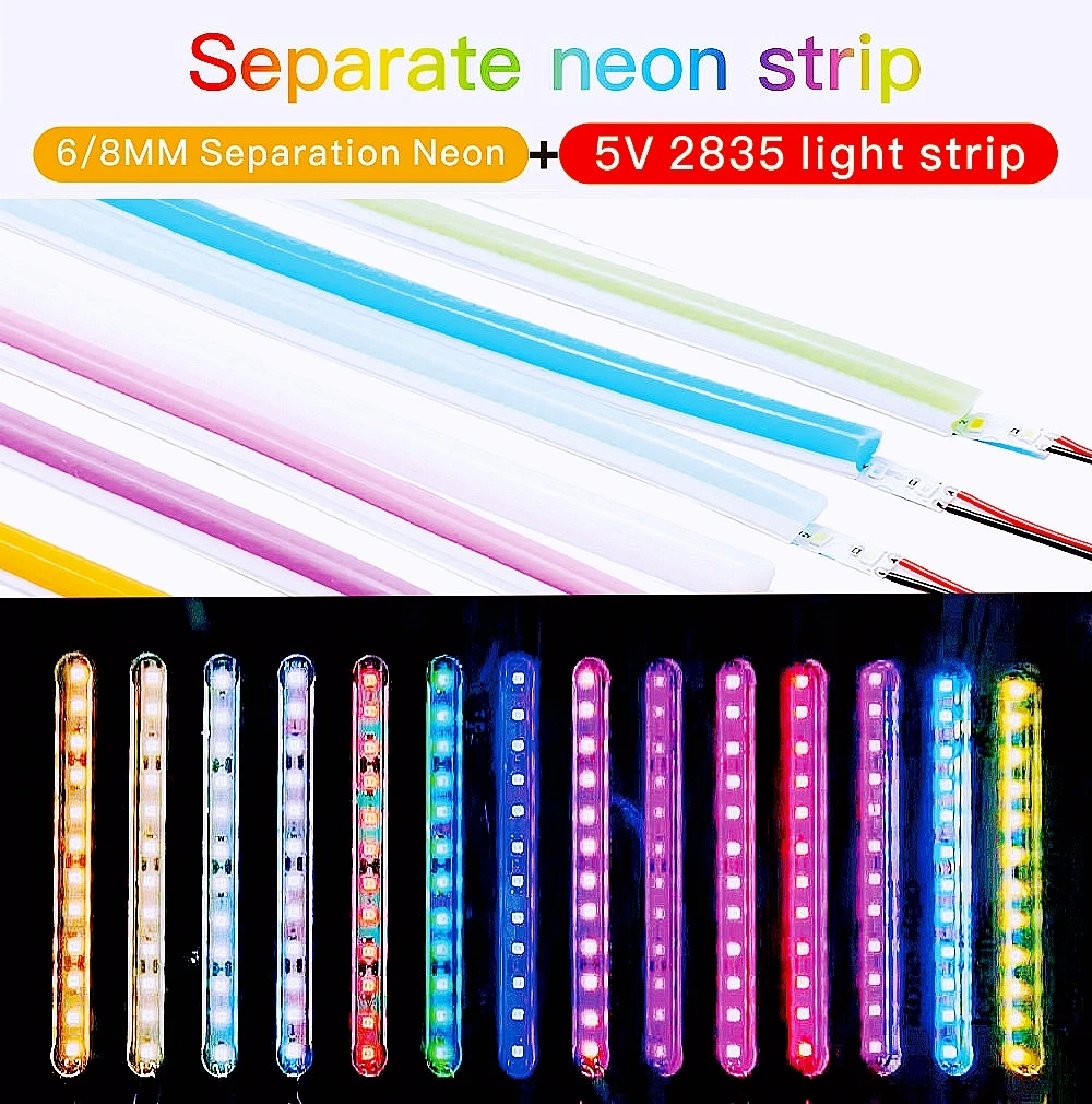 6MM 8mm DIY Freestanding Silicone Neon Light Strip 120Leds S-Bendable 5V Flexible LED Tape for LED Neon Signs RGB IP67 1-10M