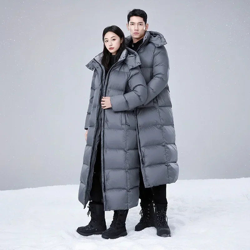 

High-end 95 white duck down jacket over the knee super long thickened