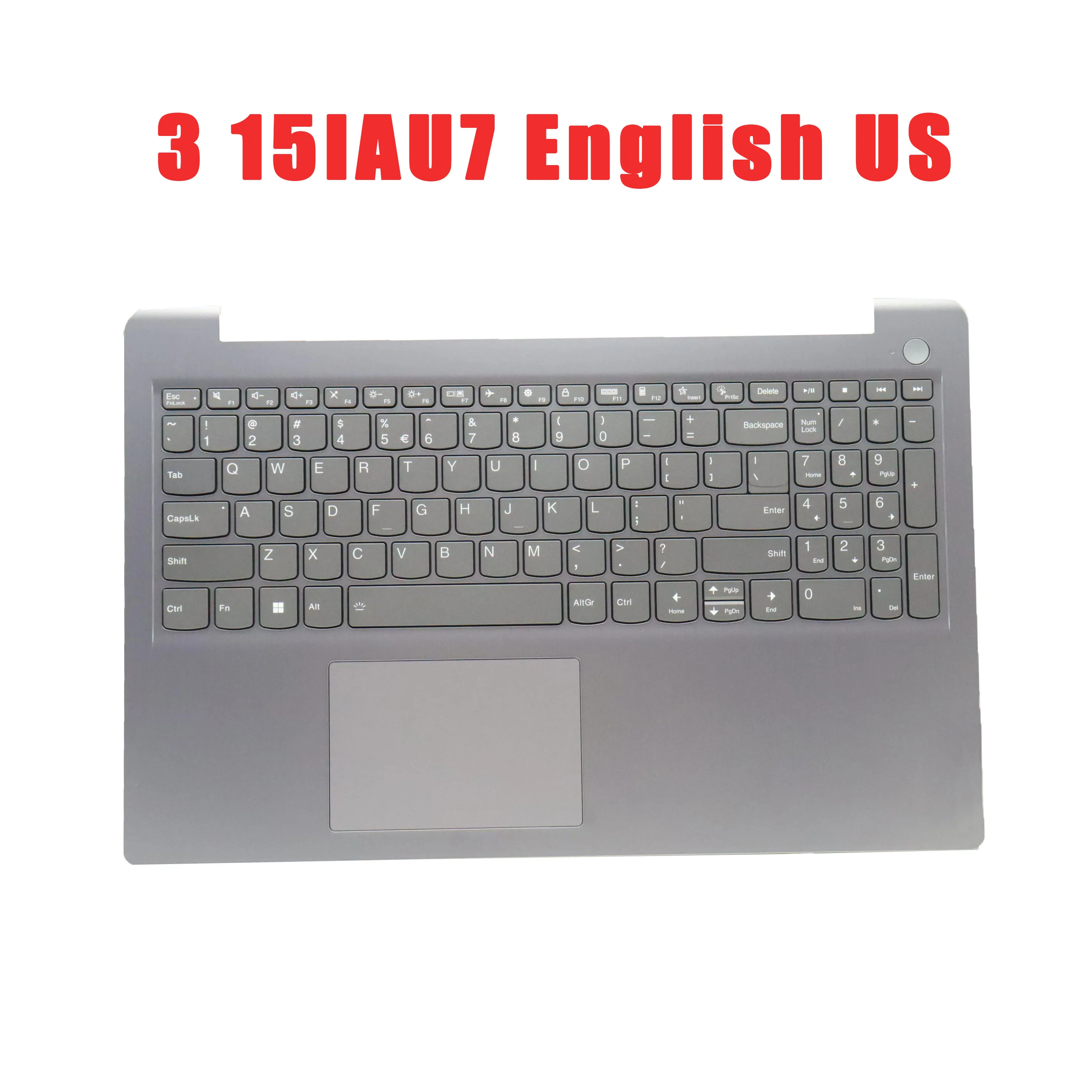 

Подставка для рук и клавиатура для ноутбука Lenovo IdeaPad 3 15IAU7, английская, США 5CB1H78268, без отпечатков пальцев, с подсветкой сенсорной панели, серая