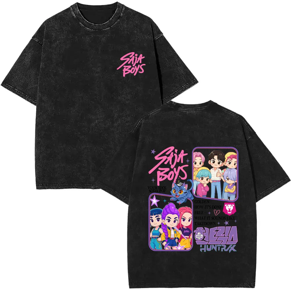 

Kpop Demon Hunters Saja Boys Rumi Mira Zoey Derpy Tiger Washed T-shirt Men Women Halloween Christmas Tshirt Male Vintage Tees