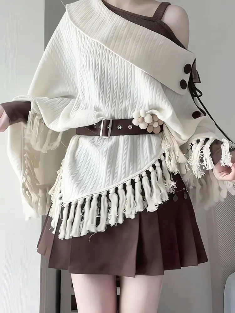 Aesthetic T shirts Autumn Sweet Girl 3-piece Brown Harajuku Slim Harajuku Camis Y2k Crop Top T shirt Korea Fashion Women Tee Emo
