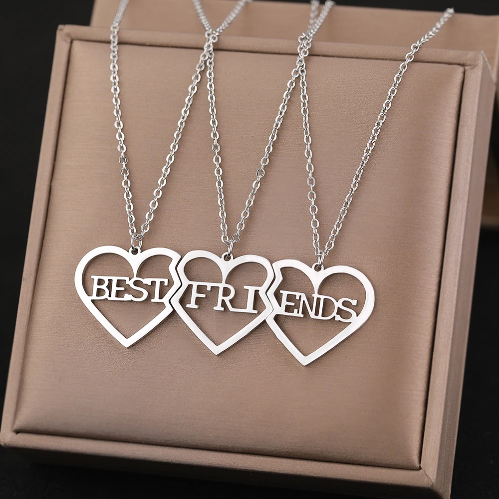 Stainless Steel Necklaces Fashion Best Friends Pendants 3 Pcs/ Set Chains Choker Broken Heart BFF Good Friendship Jewelry Gifts