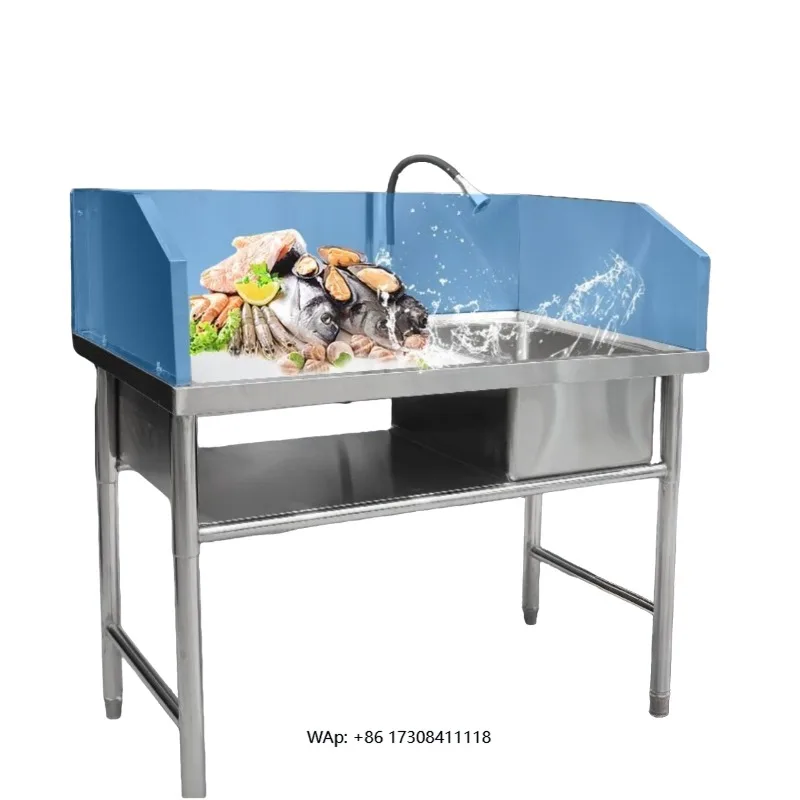 

Hotel Restaurant Kitchen Sink Work Table Fish Cleaning Table With Cutting Board Faucet