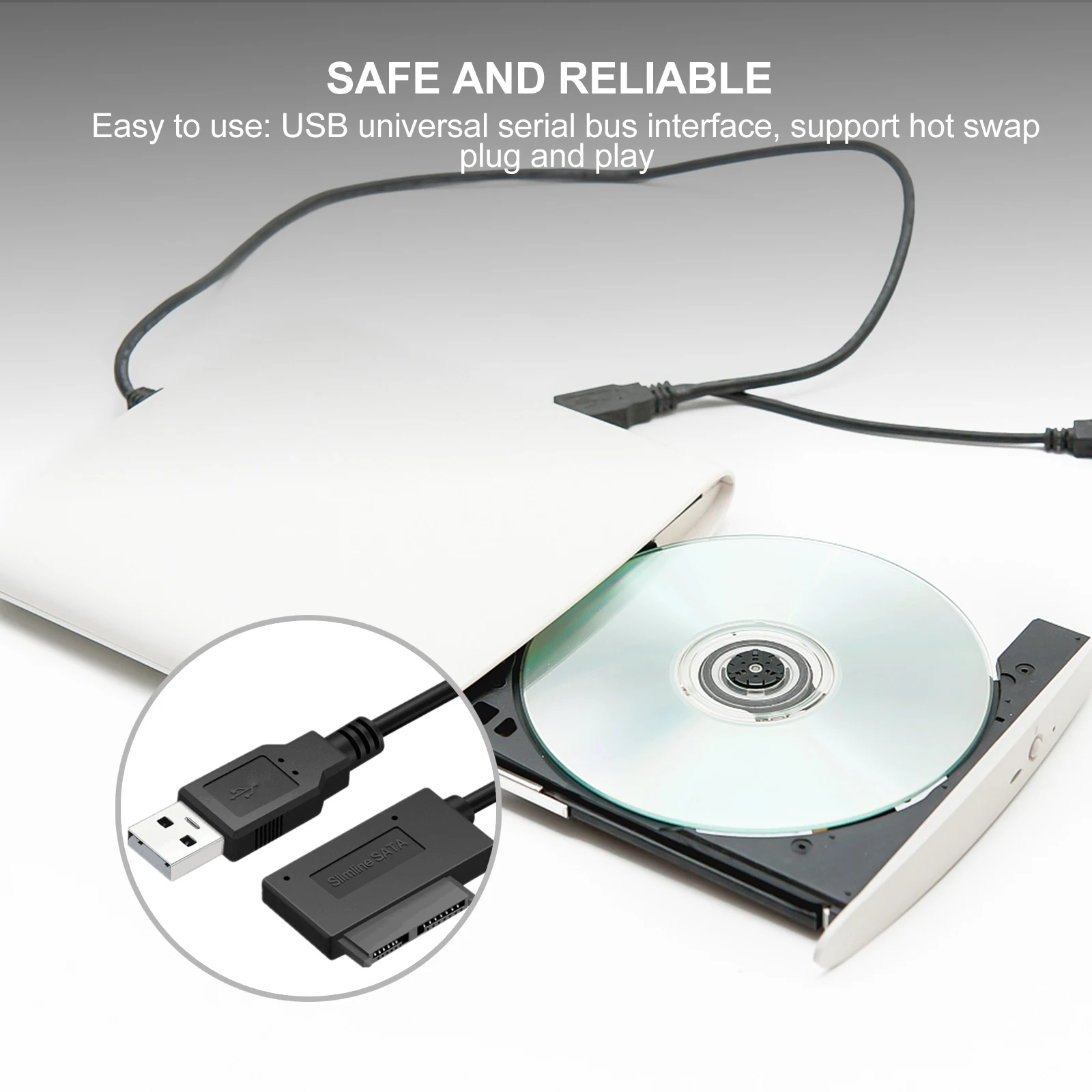 

to 2.0 Hard Disk Adapter Cable for Laptop CD ROM External Drive High Speed USB Interface Premium Plastic Portable