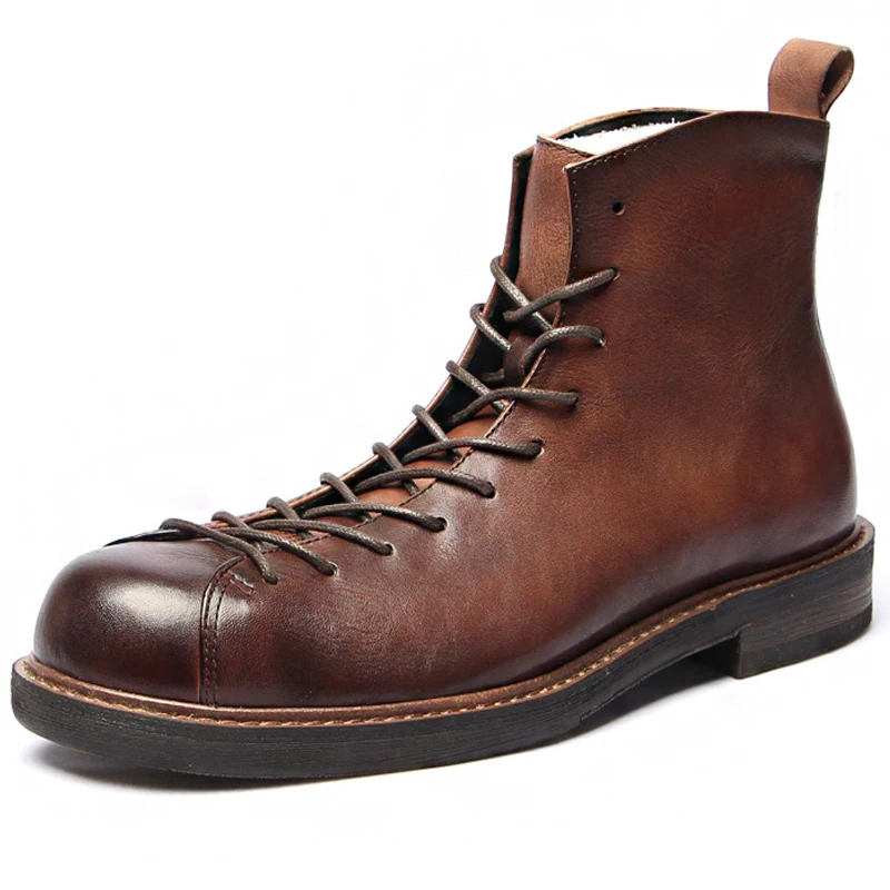 Wysokiej jakości męskie skórzane buty oryginalne skórzane buty motocyklowe ze skóry bydlęcej Vintage krótkie buty męskie ręczne kolorowe botki do wycierania