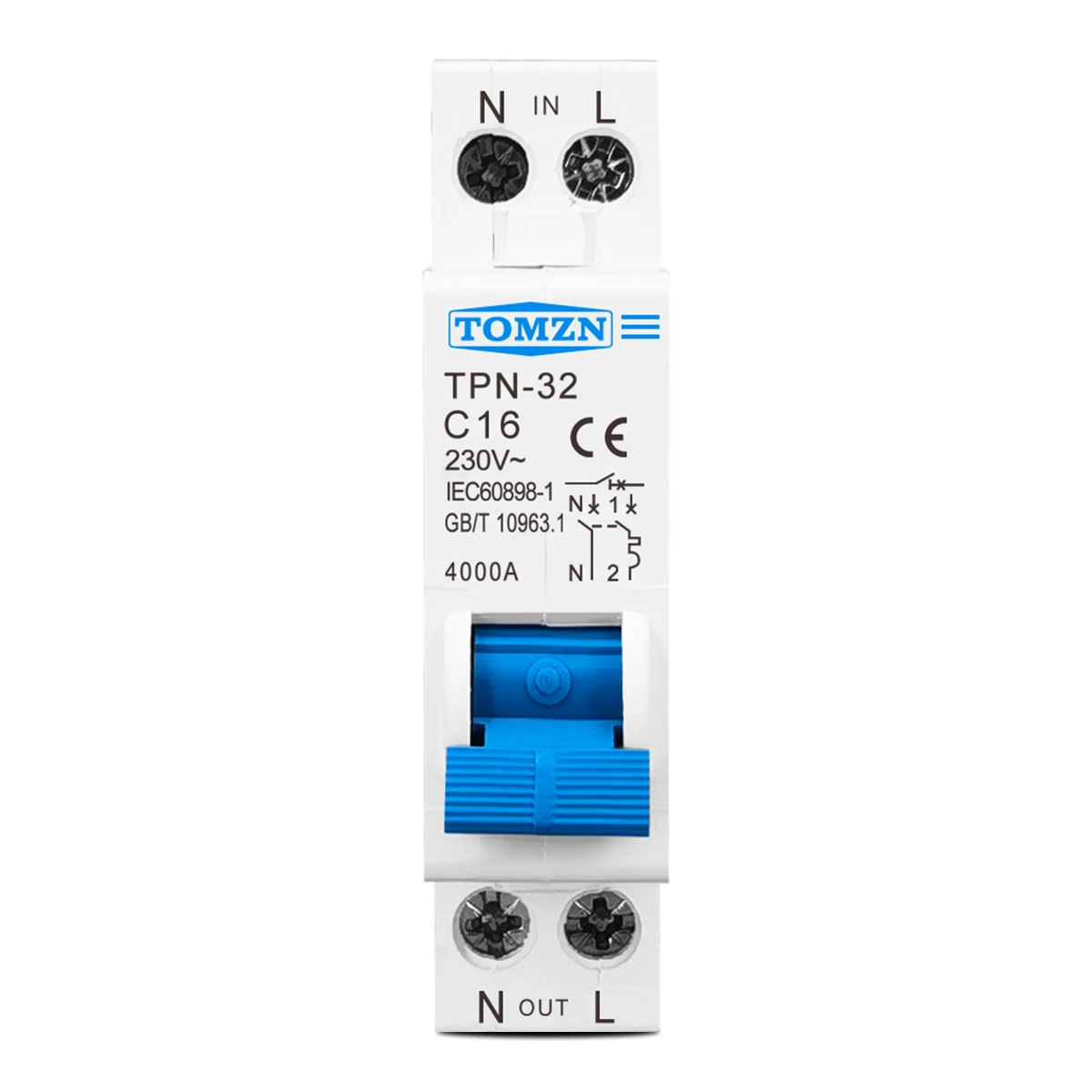 TOMZN TPN 1P+N 18mm Mini Circuit Breaker MCB 10A 16A 20A 25A 32A DIN Rail DPN Short-circuit Protector Overload Protection C Type