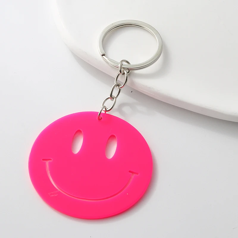 Colorful Acrylic Keychains Smile Face Plastic Key Rings For Women Men Friendship Gift Handbag Decoration Handmade Jewelry