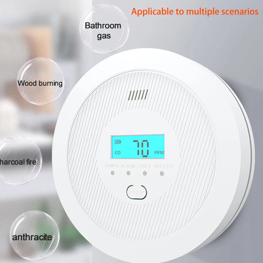 3packs Carbon Monoxide Detector Alarm, CO Detector with Digital LCD Display, Replaceable Battery Carbon Monoxide Detectors for H