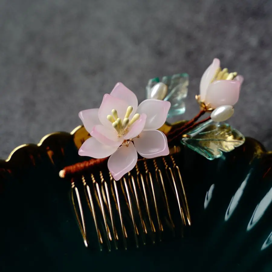 Classic Hair Combs Chinese Hanfu Hair Accessories Floral Pearl Hairpin Girls Vintage Side Pins Ancient Wedding Hair Jewelry