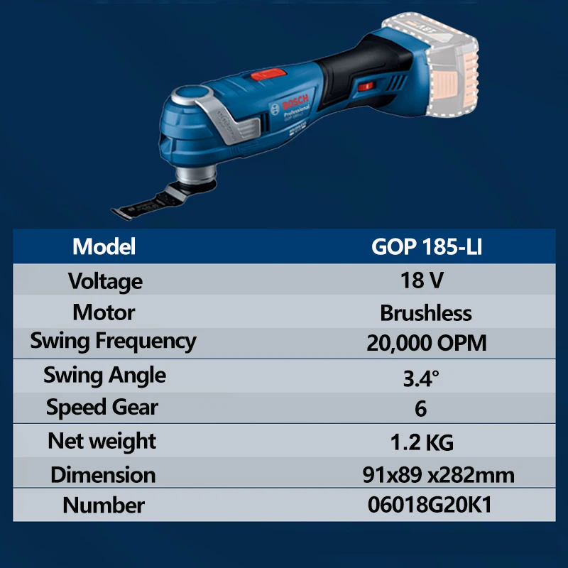 Bosch Cordless Multi Cutter GOP 185-Li Cutting Grinding Machine Oscillating Multi Power Tool Gop185Li Brushless 18V Rechargeable