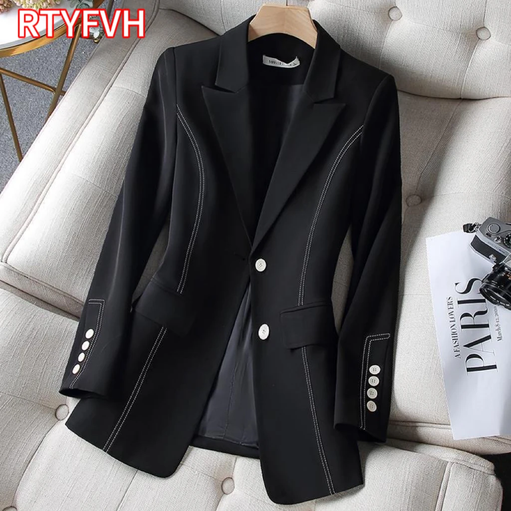 

Casaco Feminino Chic Suit Jacket Women 2024 New Spring Autumn Black Blazer Vintage Outerwear Tops Fashion Loose Coat Female 4XL