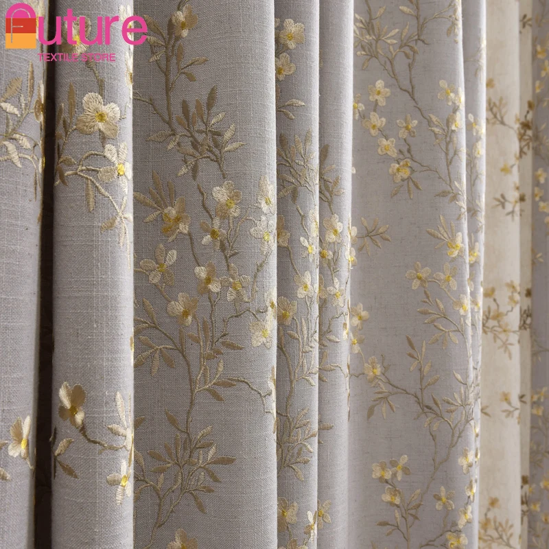 Chinese Cotton and Linen Embroidered Curtains for Living Room Bedroom French Window Balcony Window Screen Customized Products