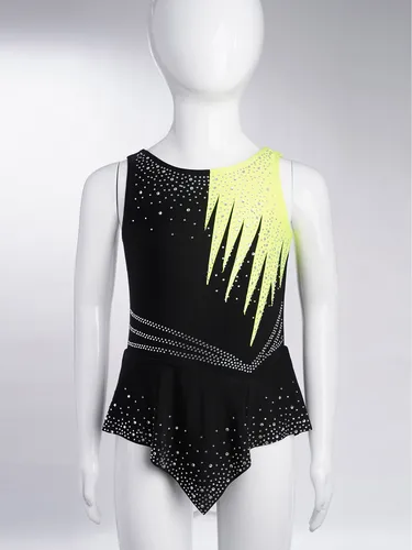 Imagen 2 del producto Vestido de leotardo de gimnasia rítmica para niñas, traje de actuación con diamantes de imitación para patinaje artístico, Rumba, baile latino, Cha-Cha