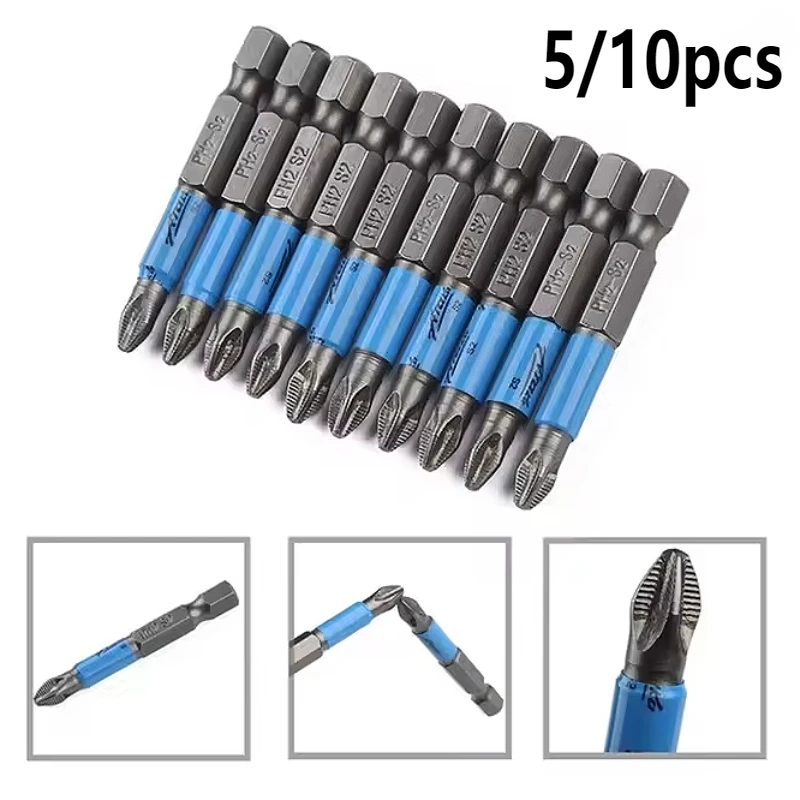 10 قطعة 50 مللي متر مكافحة زلة فيليبس PH2 مفك بت مجموعة الإفراج السريع 1/4 "عرافة عرقوب المغناطيسي تلميح جانب واحد مفك مسامير بت