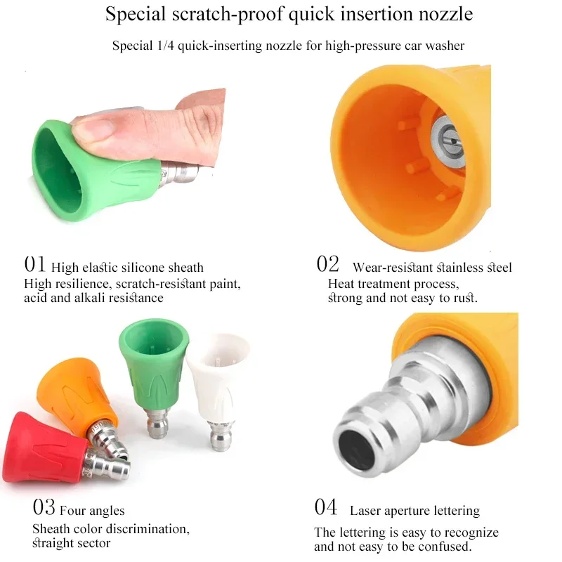 Car Wash Accessories Splash Proof Stainless Steel Nozzle High Pressure Water Gun Nozzle Soft Rubber Sleeve Sector Nozzle