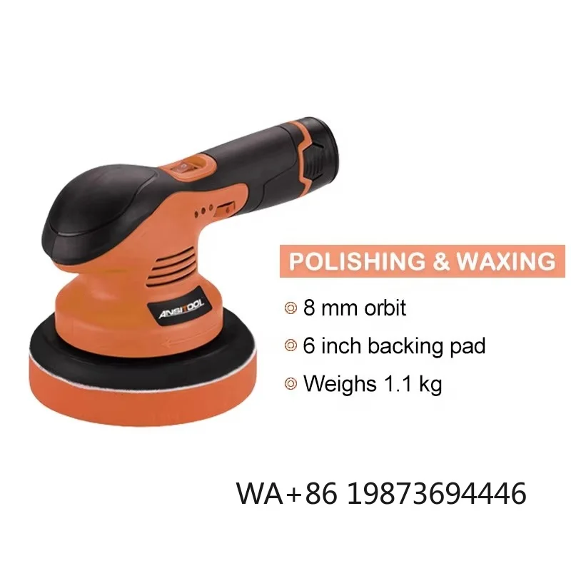 12V 8mm orbit cordless polisher, 6-inch pad 6-speed lithium battery buffer for portable auto polishing maintenance