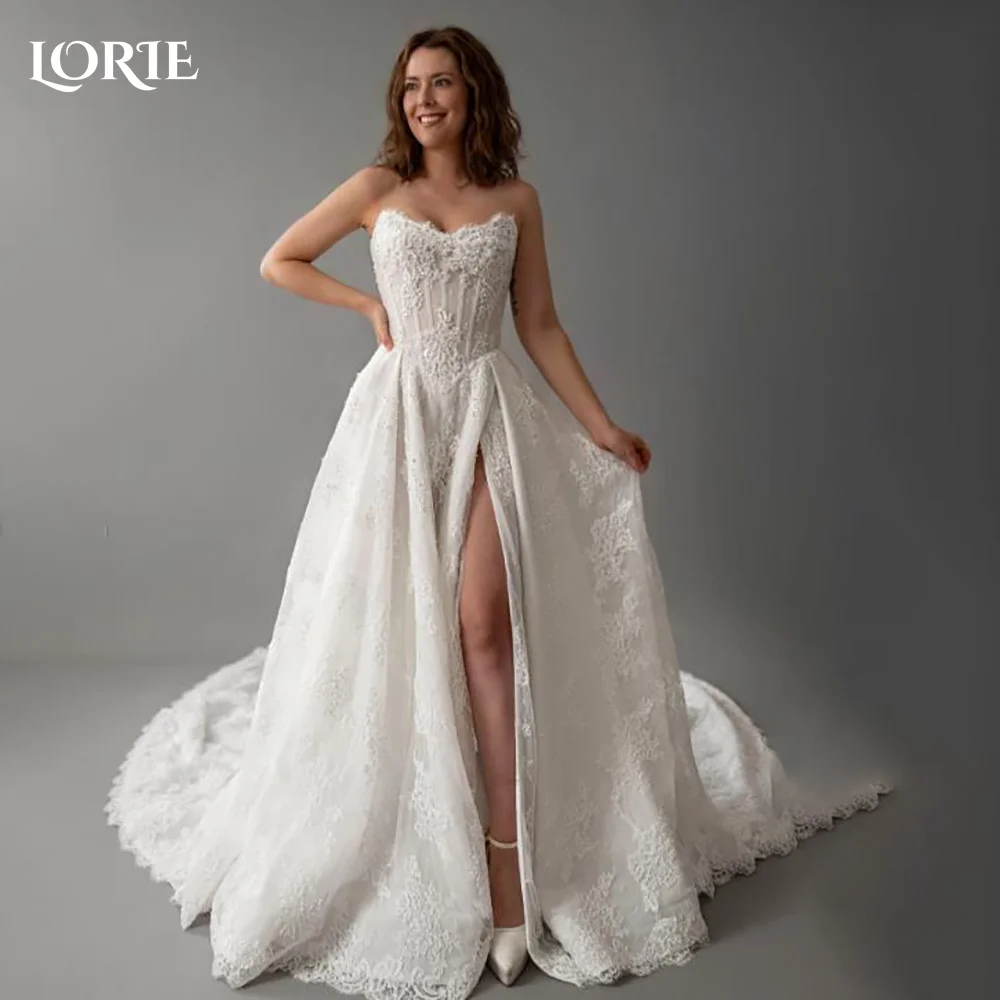 

LORIE Lace Wedding Dress Sweetheart Split A-line Bride Gown Long Sleeve Customized Appiques Corset Bride Dress vestidos de novia