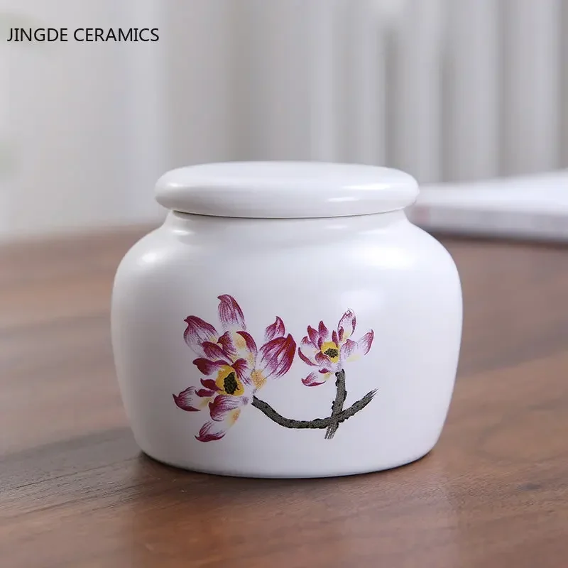 Mini Ceramics Tea Caddy Tieguanyin Tea Storage Tank Travel Portable Sealed Tea Jar Coffee Container Household Storage Tanks