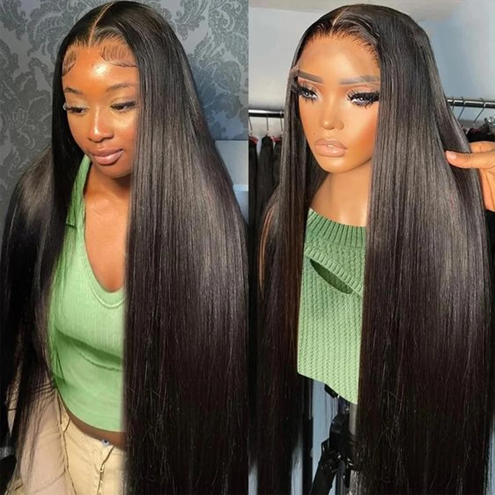 Bone Straight Lace Front Wigs Human Hair 13x6 Transparent Lace Frontal Wigs Straight 30Inch Pre Plucked 4x4 Closure Human Hair