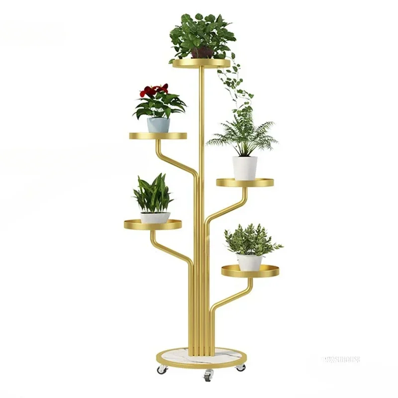 Nordic Wrought Iron Home Plant Shelves Indoor Living Room Floor-standing Storage Stand Light Luxury Multi-layer Display Rack